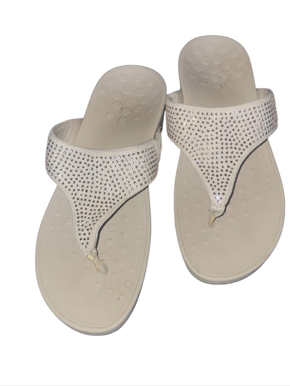 Vionic Naples Women's Rhinestone Embellishment Wedge Beige Thong Sandal 10